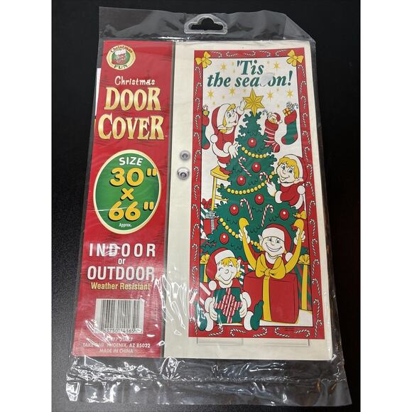 Vintage Christmas Door Cover Indoor Outdoor 30” X 66” Tis The Season Tree - Picture 1 of 5